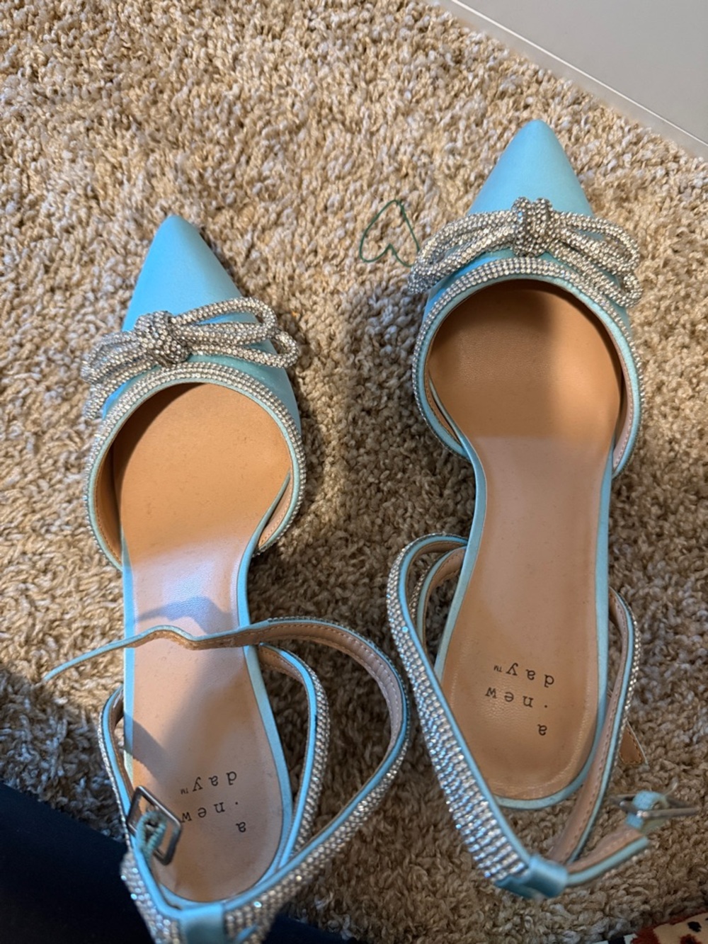 a new day Light Blue Pointed-Toe Slingback Flats with Crystal Bow